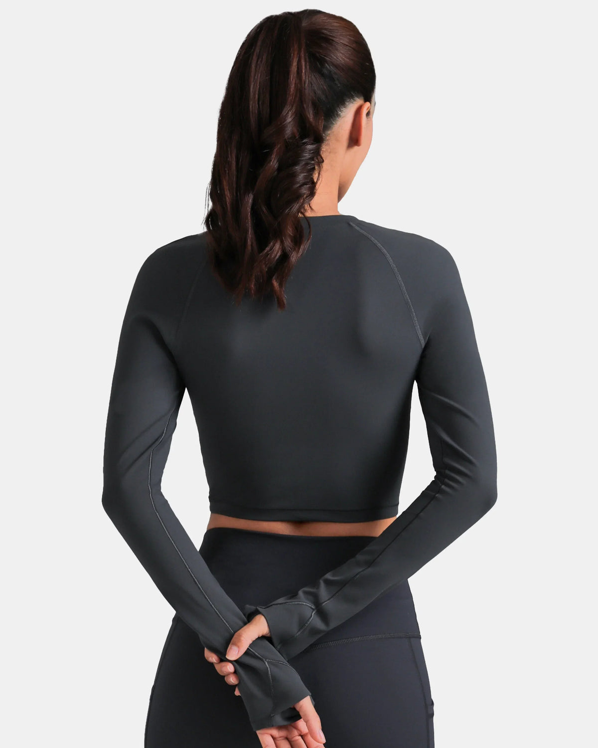 Dreamlux® Long Sleeve Cropped Workout Shirt — Dark Carbon