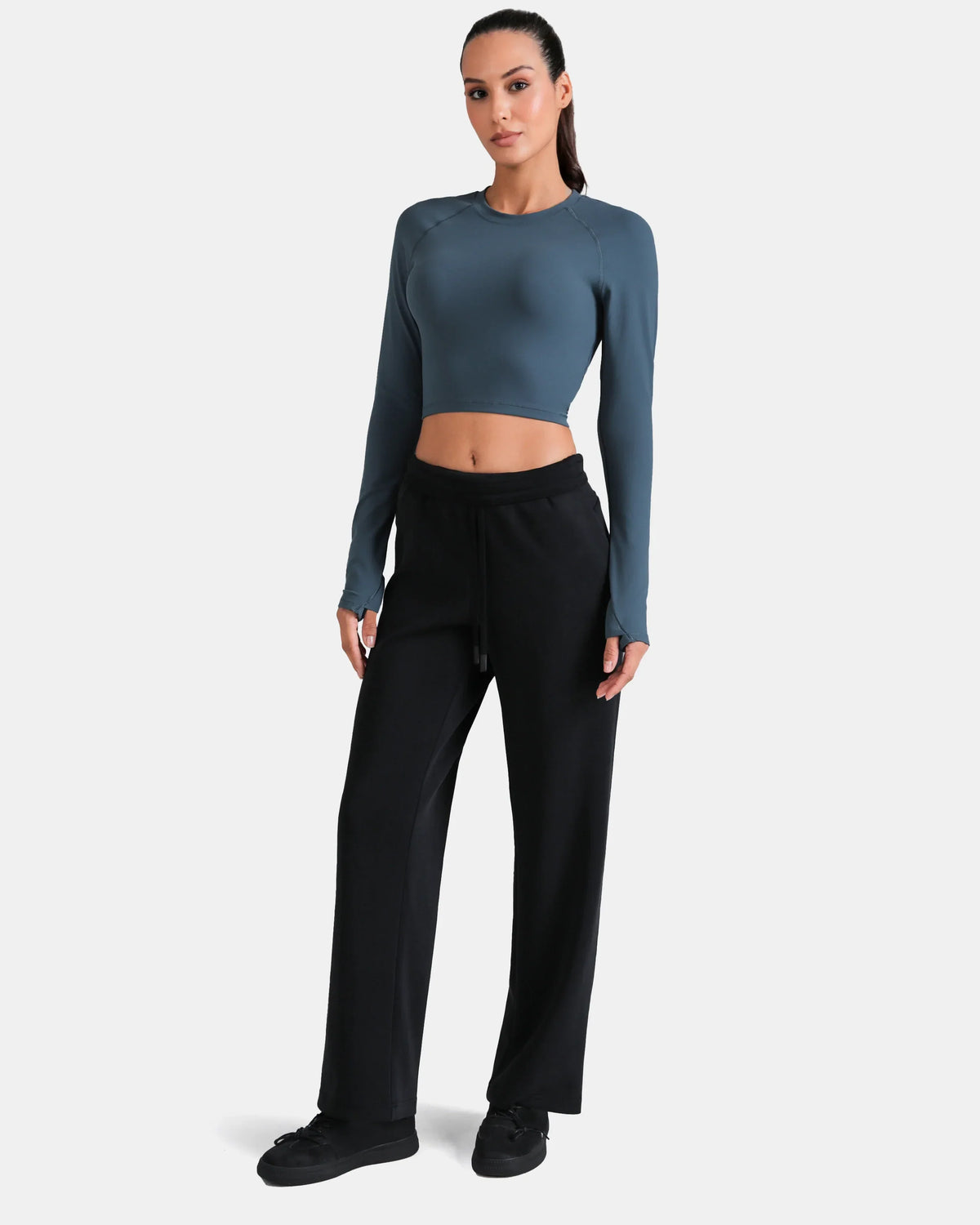 Dreamlux® Long Sleeve Cropped Workout Shirt — Dark Jasper