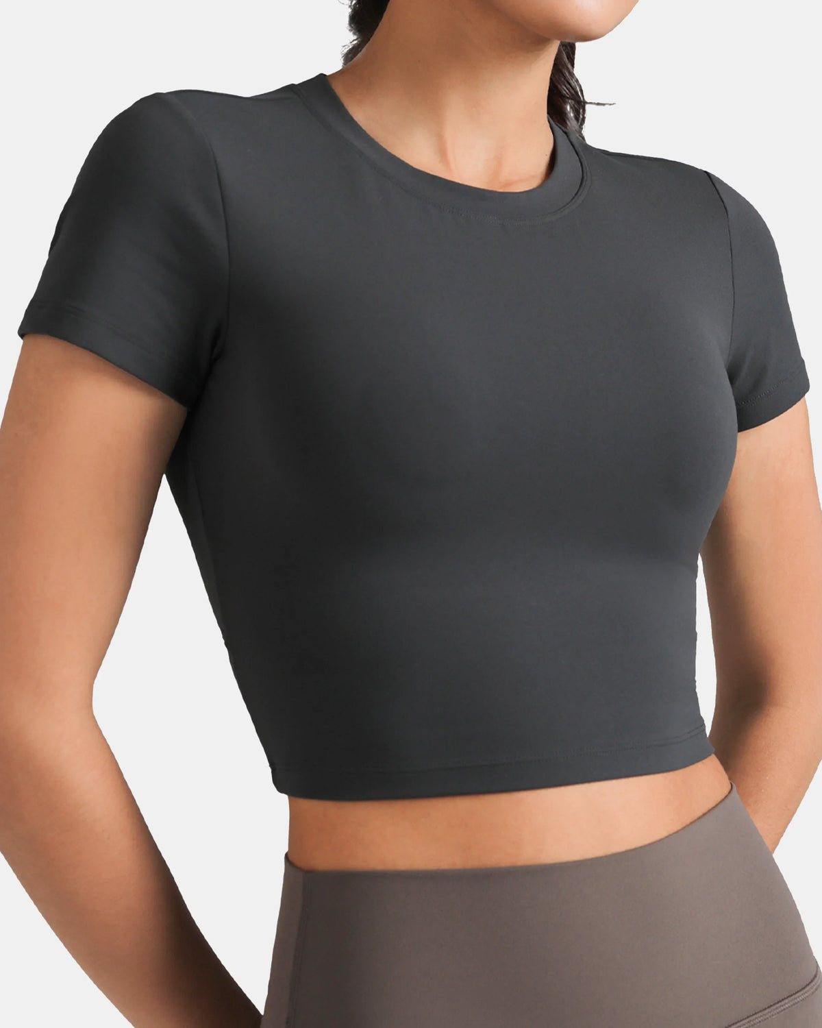 Dreamlux® Short Sleeve Cropped Workout Shirt w/ Crisscross Back — Black