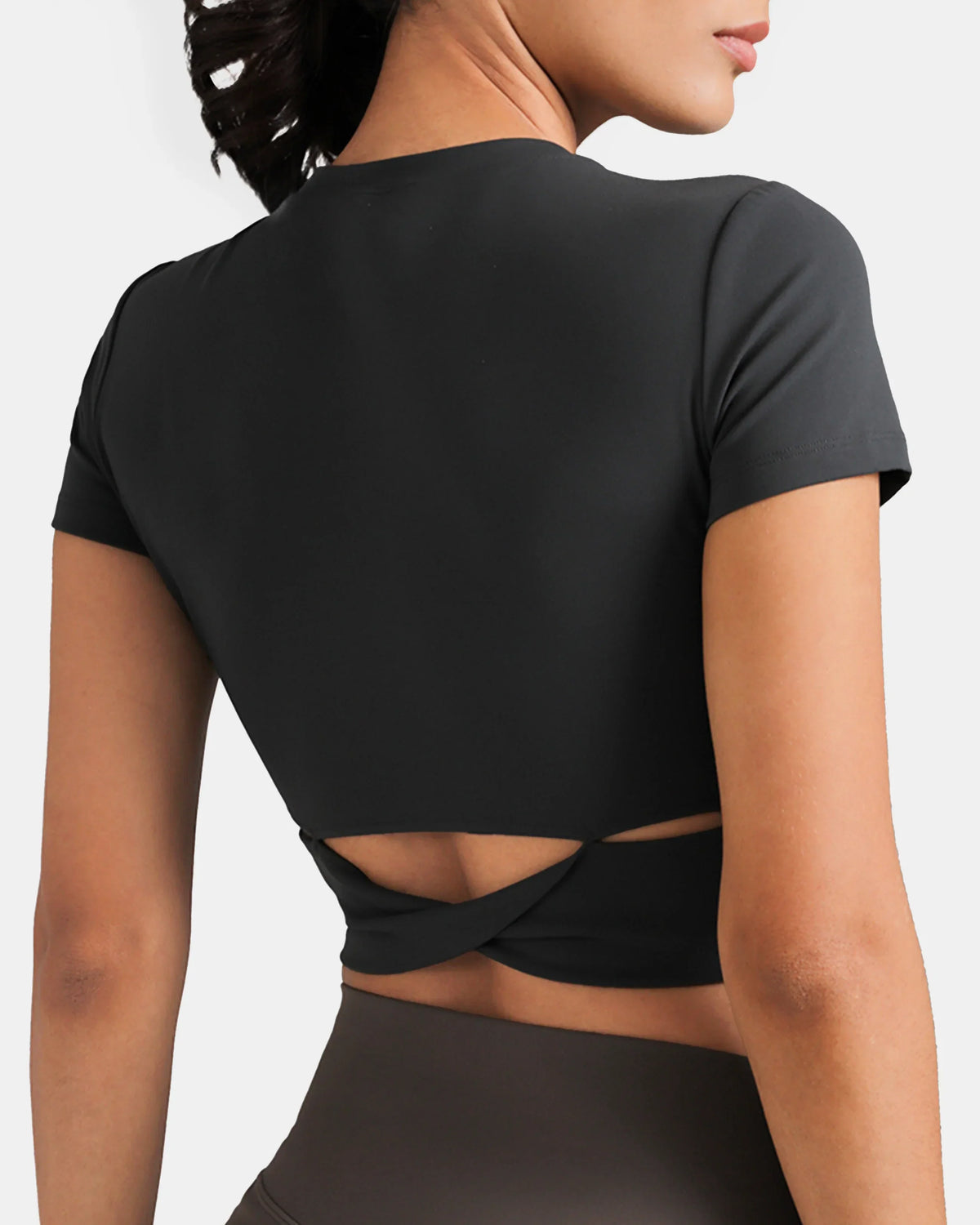 Dreamlux® Short Sleeve Cropped Workout Shirt w/ Crisscross Back 5