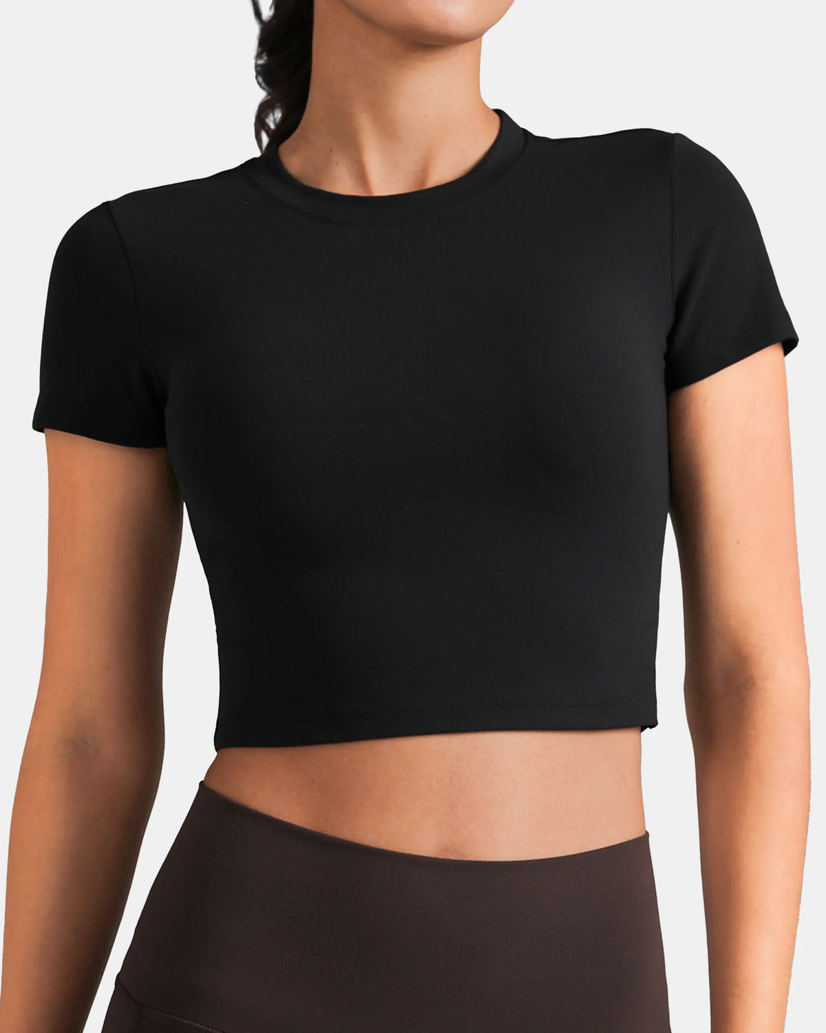 Dreamlux® Short Sleeve Cropped Workout Shirt w/ Crisscross Back — Black