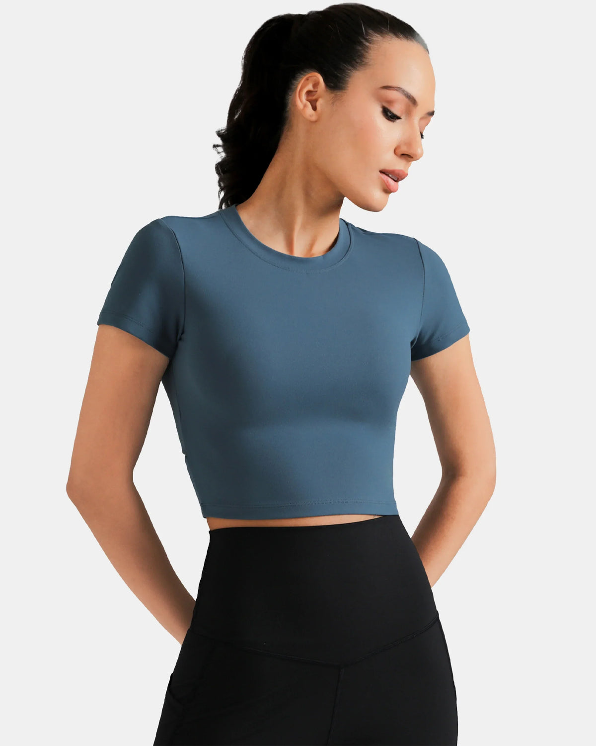 Dreamlux® Short Sleeve Cropped Workout Shirt w/ Crisscross Back 4