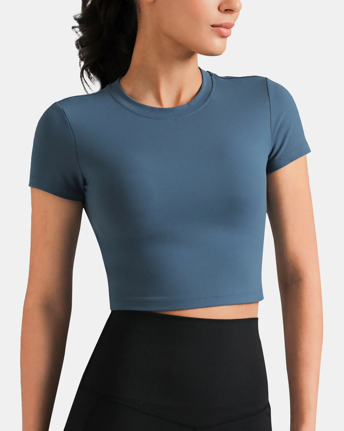 Dreamlux® Short Sleeve Cropped Workout Shirt w/ Crisscross Back 1
