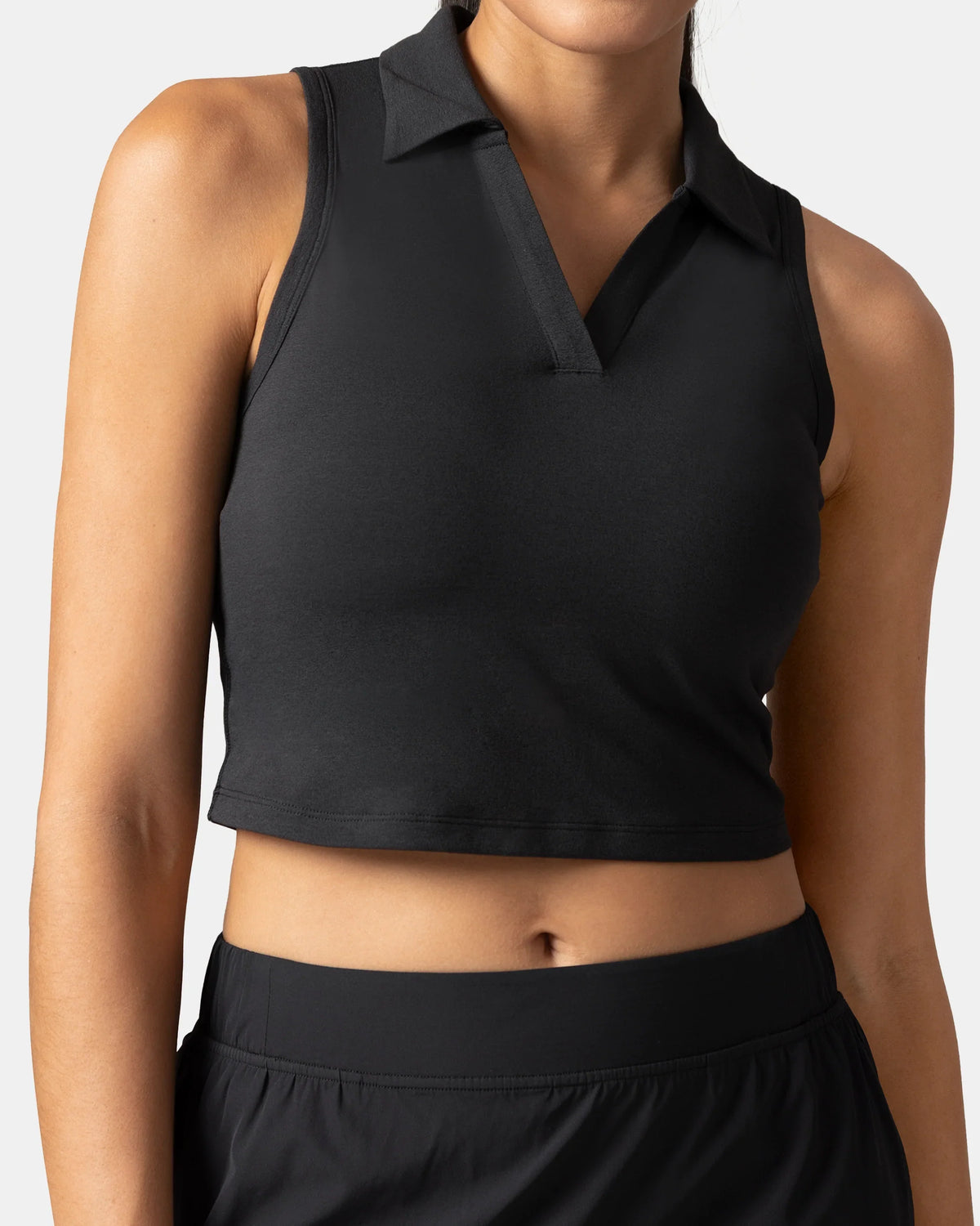 Sorona Sleeveless Crop Polo Tank – Slim-Fit — Black