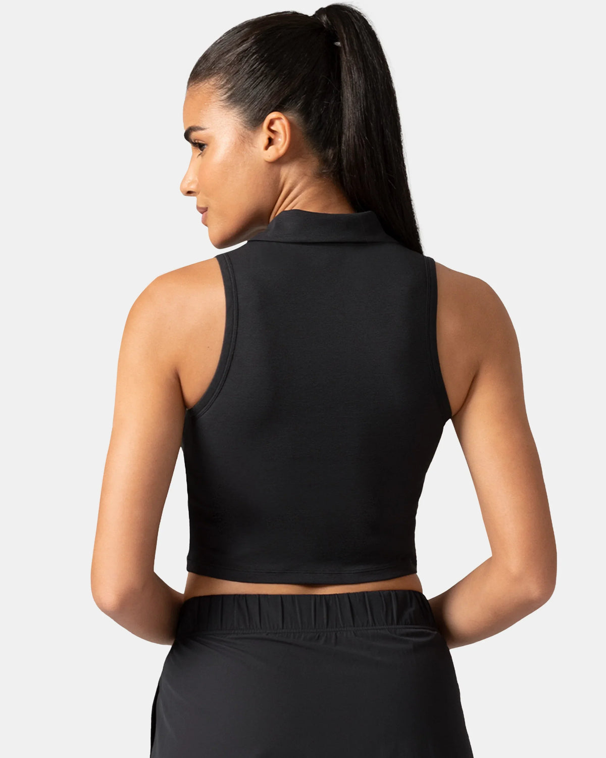 Sorona Sleeveless Crop Polo Tank – Slim-Fit — Black