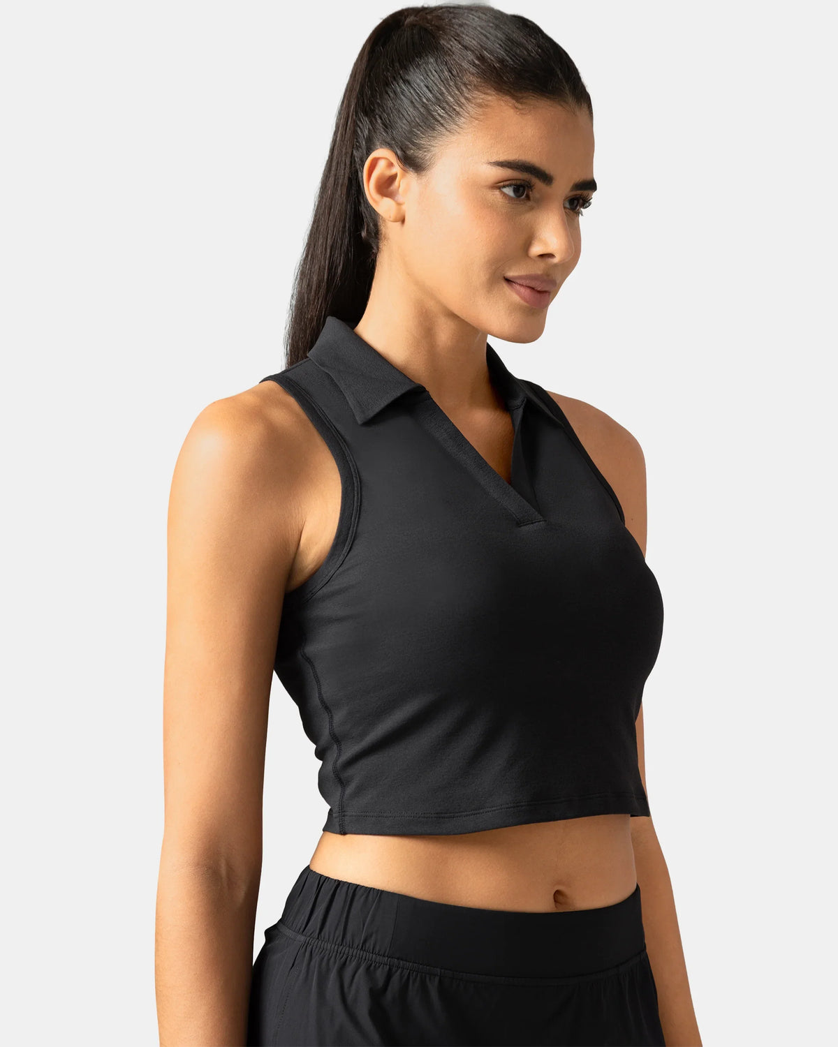 Sorona Sleeveless Crop Polo Tank – Slim-Fit — Black