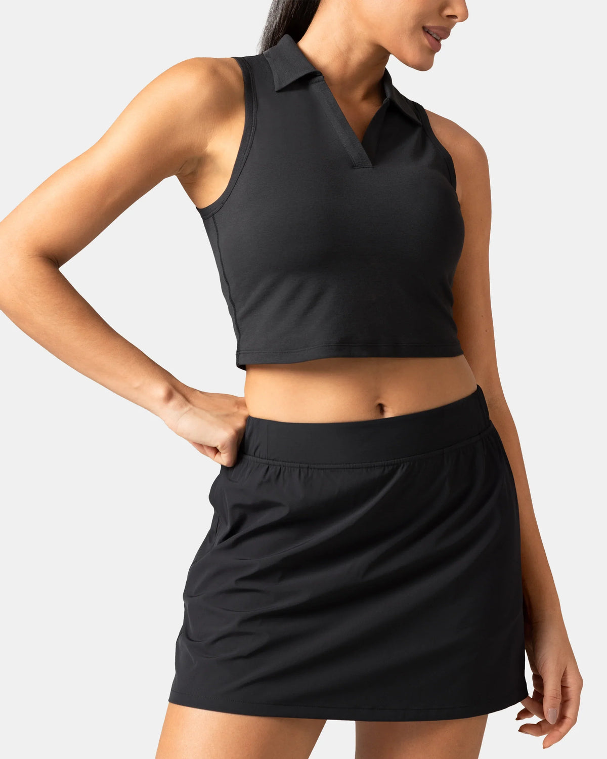 Sorona Sleeveless Crop Polo Tank – Slim-Fit — Black