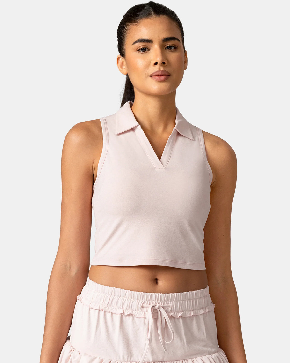 Sorona Sleeveless Crop Polo Tank – Slim-Fit — Marshmallow Pink