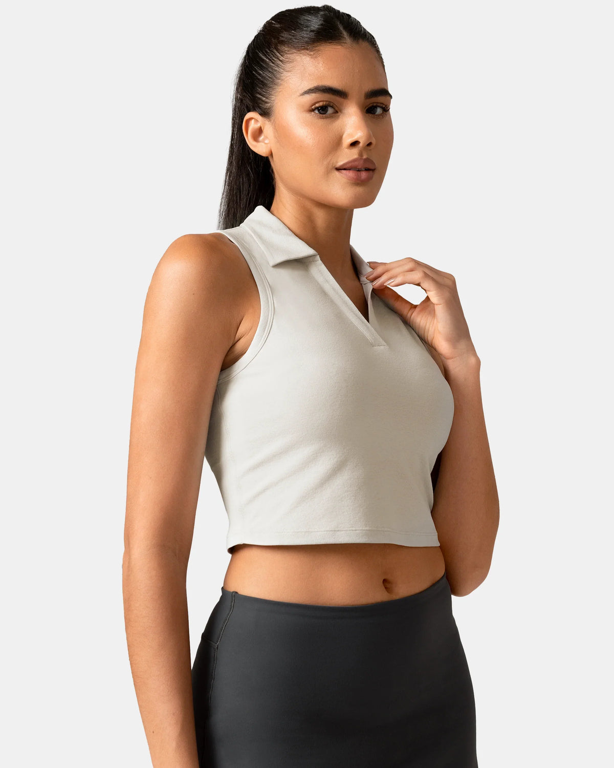 Sorona Sleeveless Crop Polo Tank – Slim-Fit — Natural