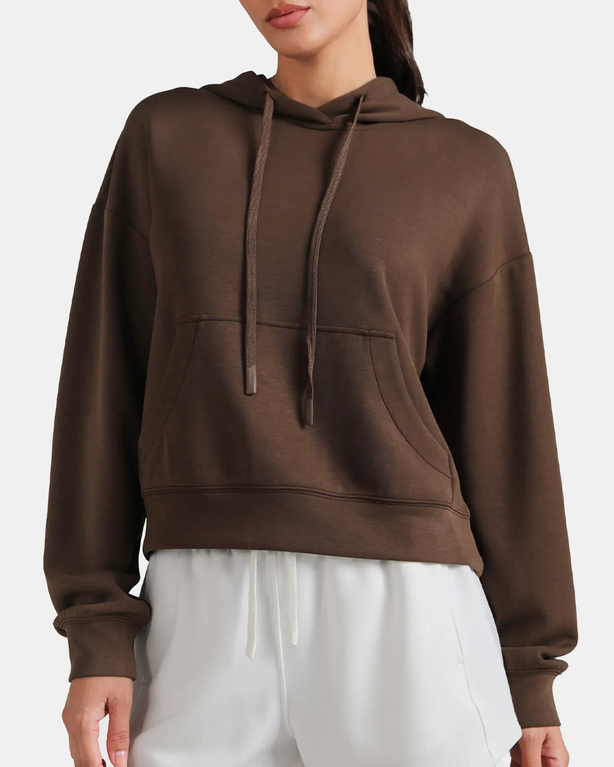 Velvra® Modal Cropped Pullover Hoodie — Cocoa