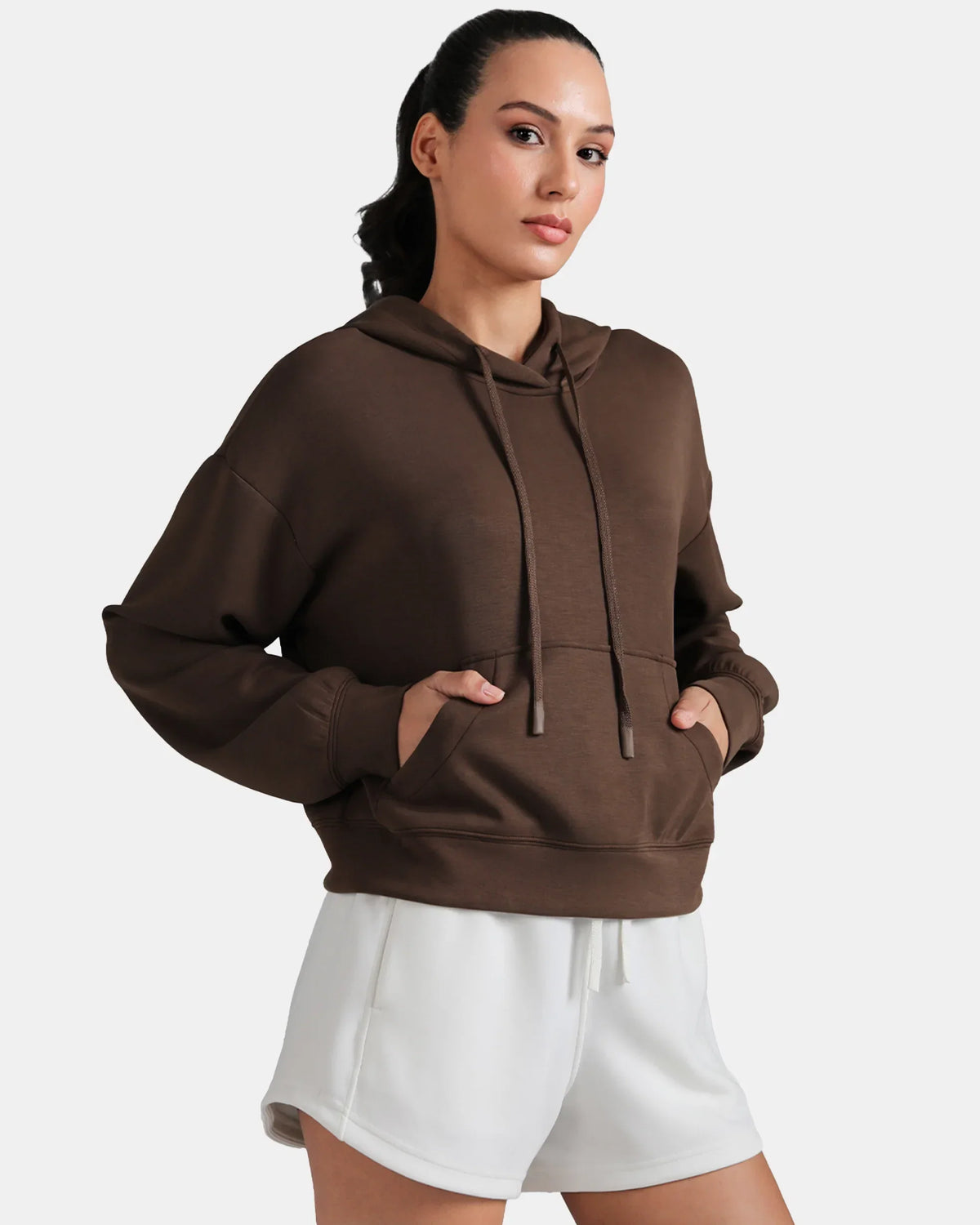 Velvra® Modal Cropped Pullover Hoodie — Cocoa