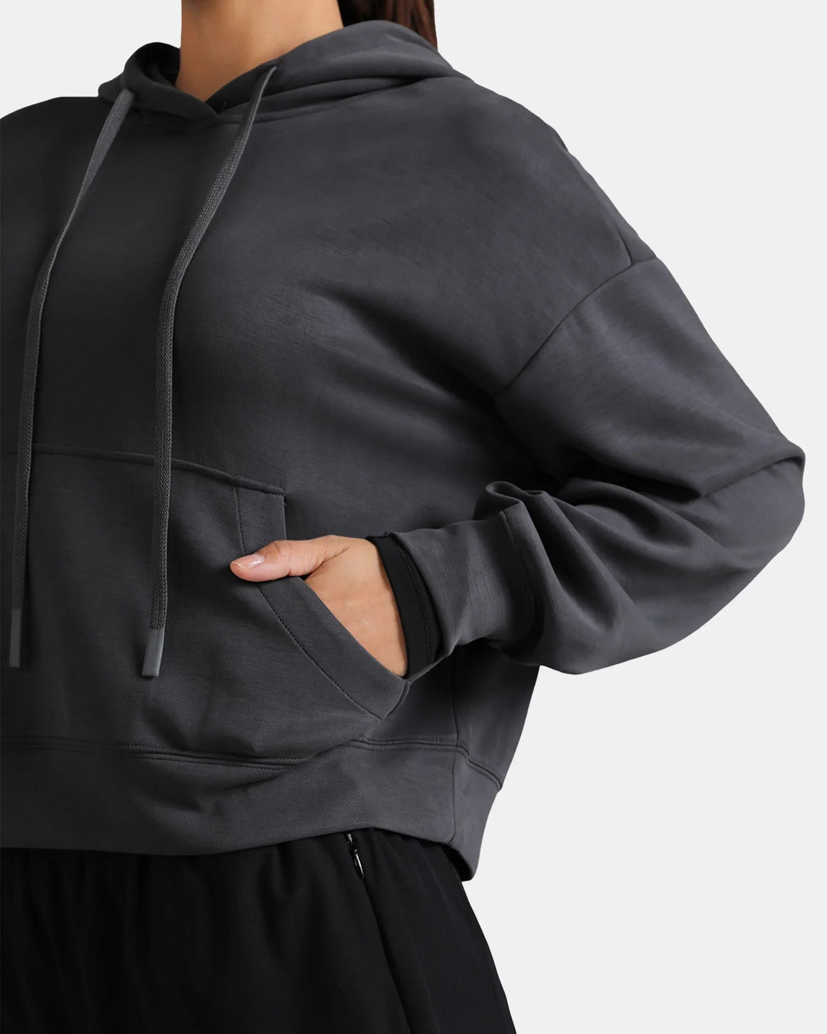 Velvra® Modal Cropped Pullover Hoodie — Dark Carbon