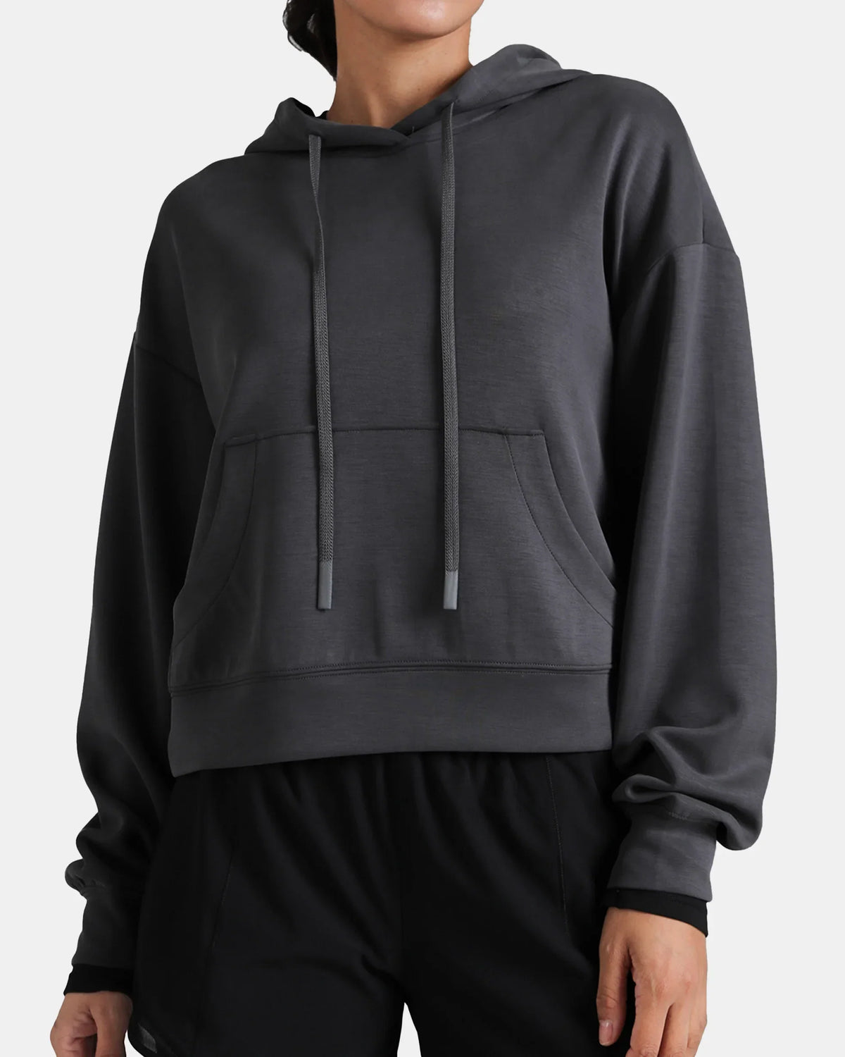 Velvra® Modal Cropped Pullover Hoodie — Dark Carbon