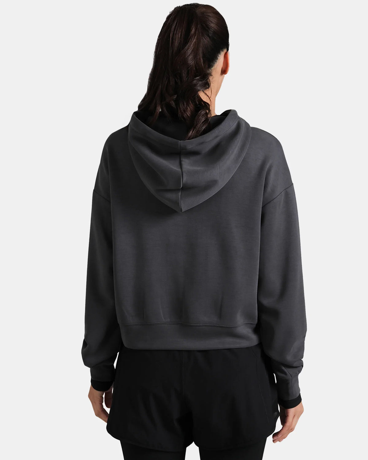 Velvra® Modal Cropped Pullover Hoodie — Dark Carbon