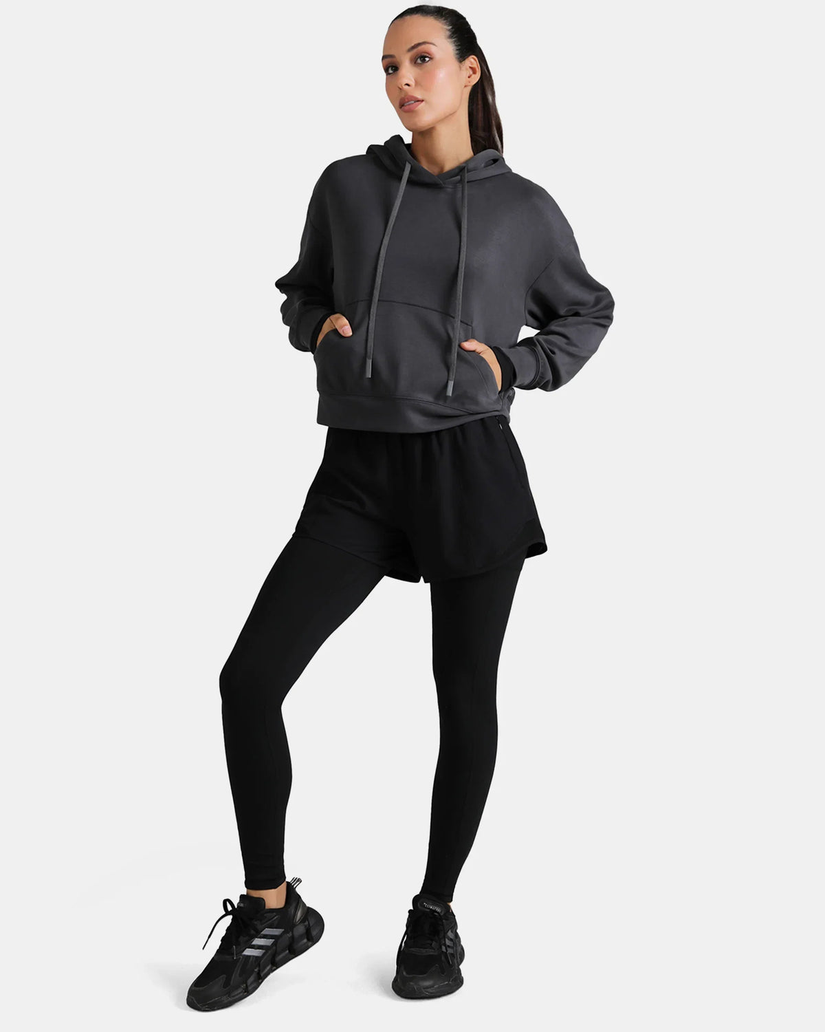 Velvra® Modal Cropped Pullover Hoodie — Dark Carbon