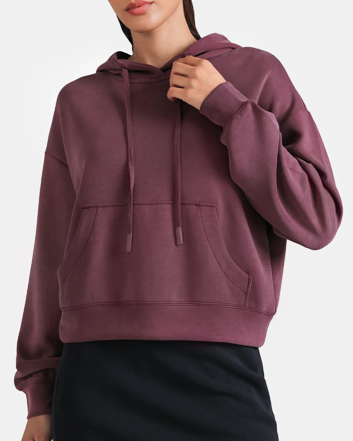 Velvra® Modal Cropped Pullover Hoodie — Plum Red