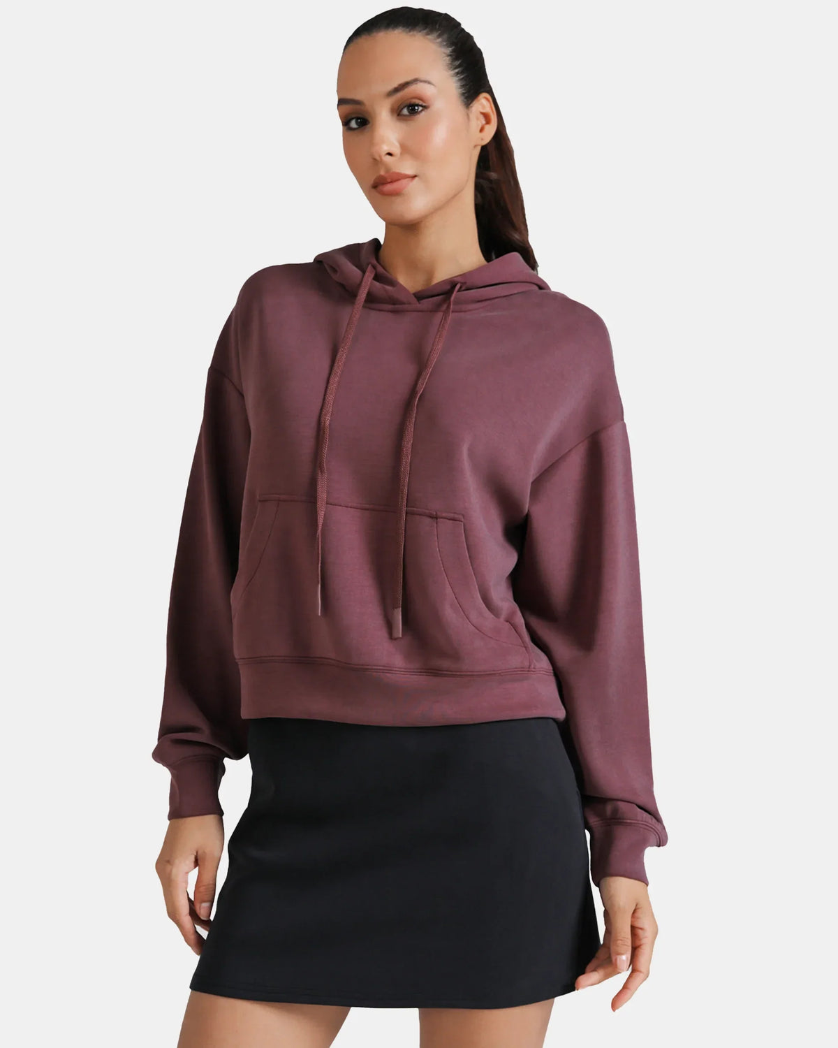 Velvra® Modal Cropped Pullover Hoodie — Plum Red