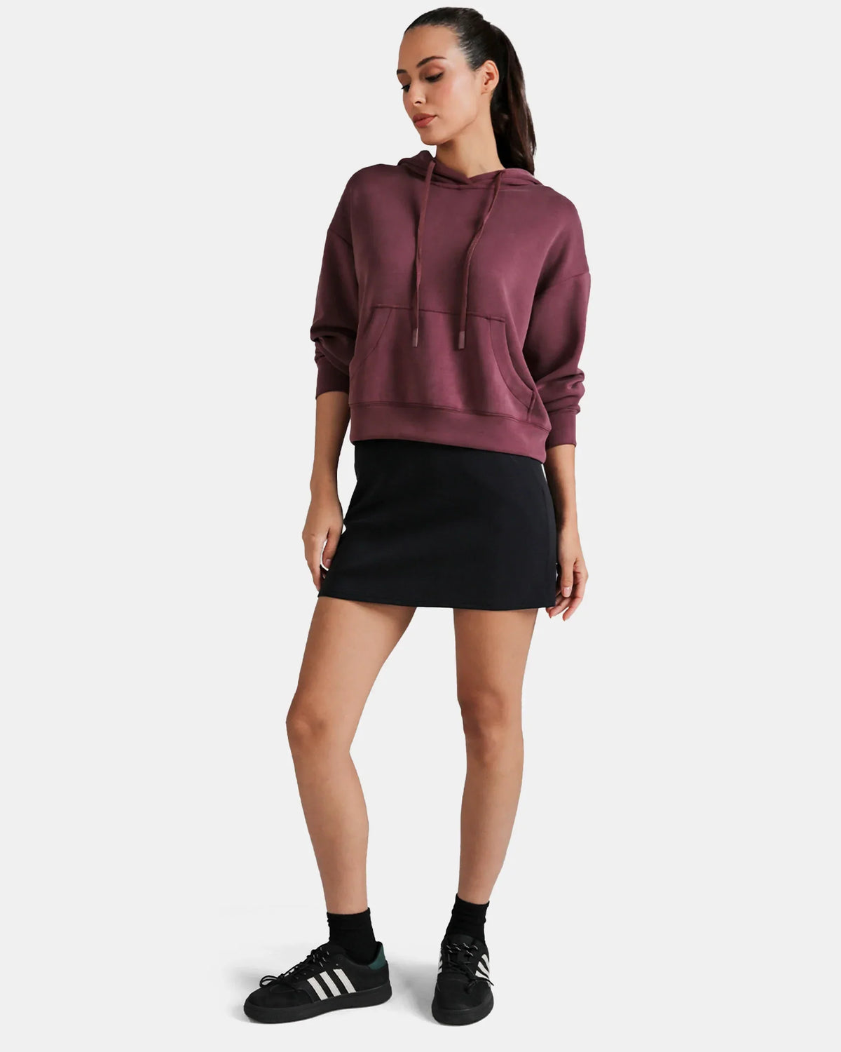 Velvra® Modal Cropped Pullover Hoodie — Plum Red
