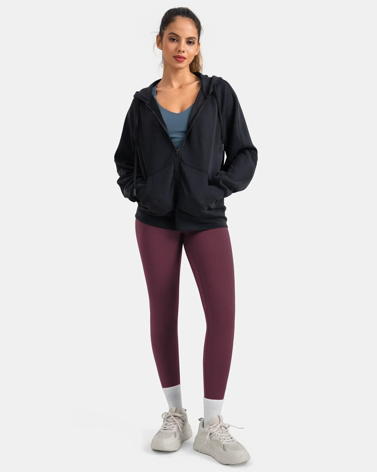 Dreamlux® High Waisted No Front Seam 28" Full Length Legging — Plum Red