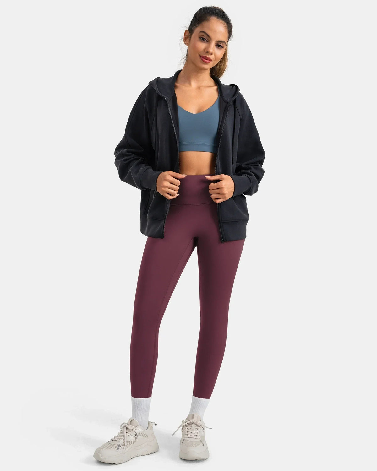 Dreamlux® High Waisted No Front Seam 28" Full Length Legging — Plum Red