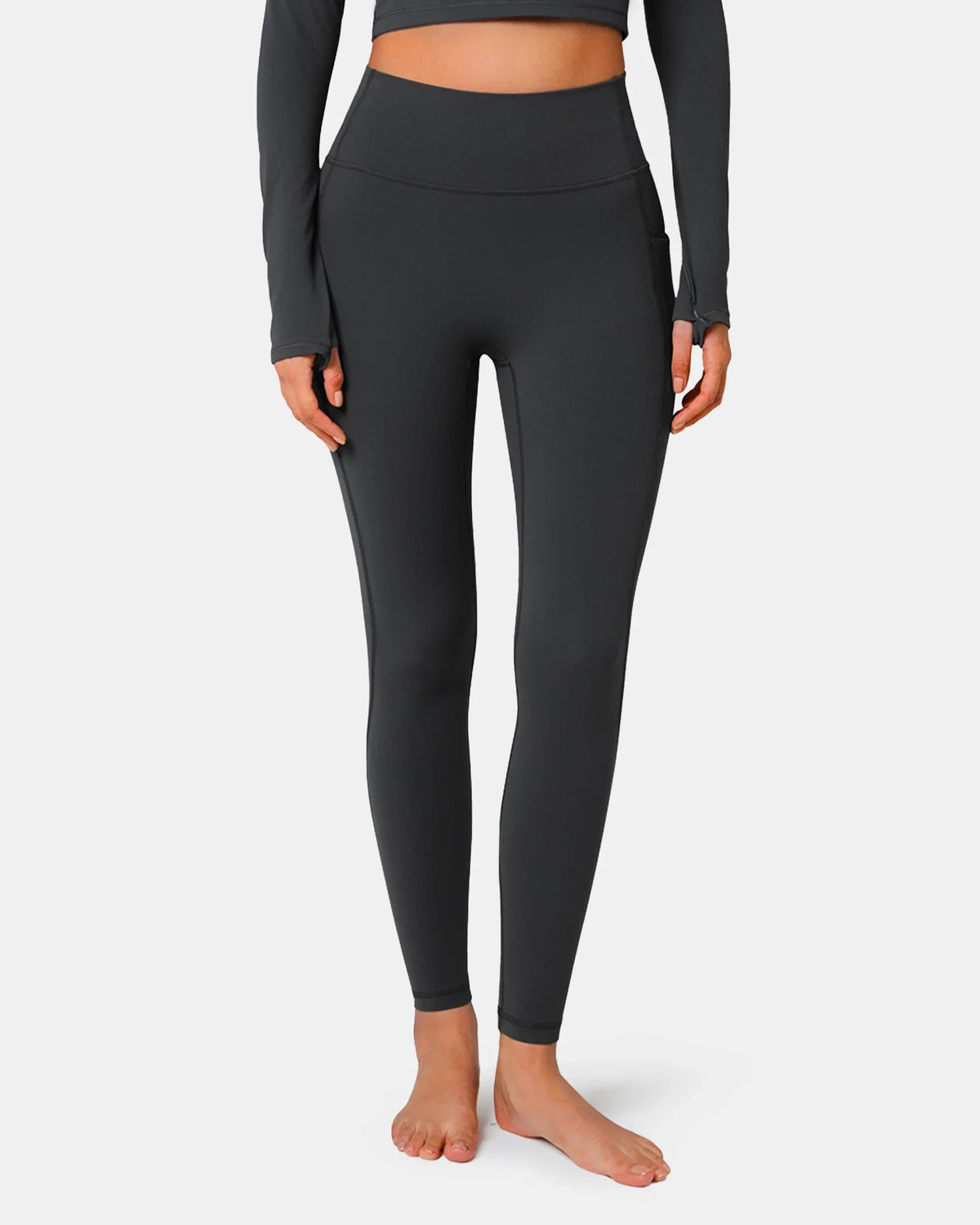 Dreamlux® High Waisted No Front Seam 7/8 Legging w/ Pockets — Dark Carbon
