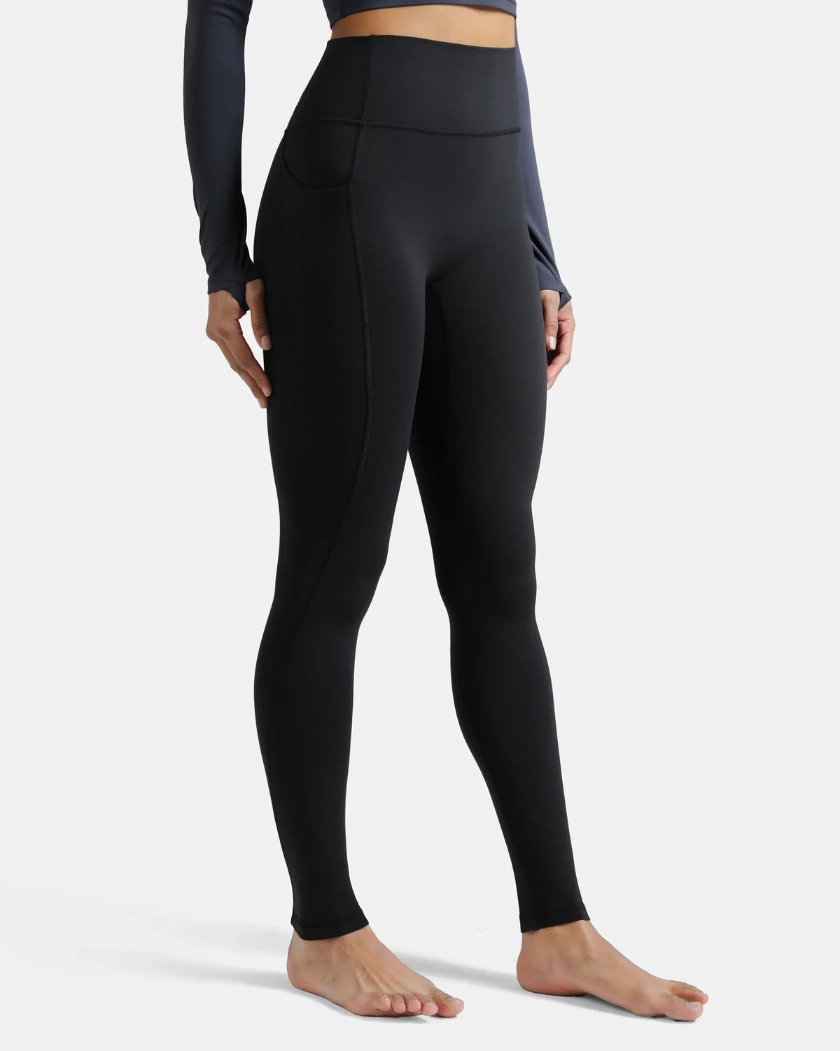 Dreamlux® High Waisted No Front Seam 28" Full Length Legging w/ Pockets — Black