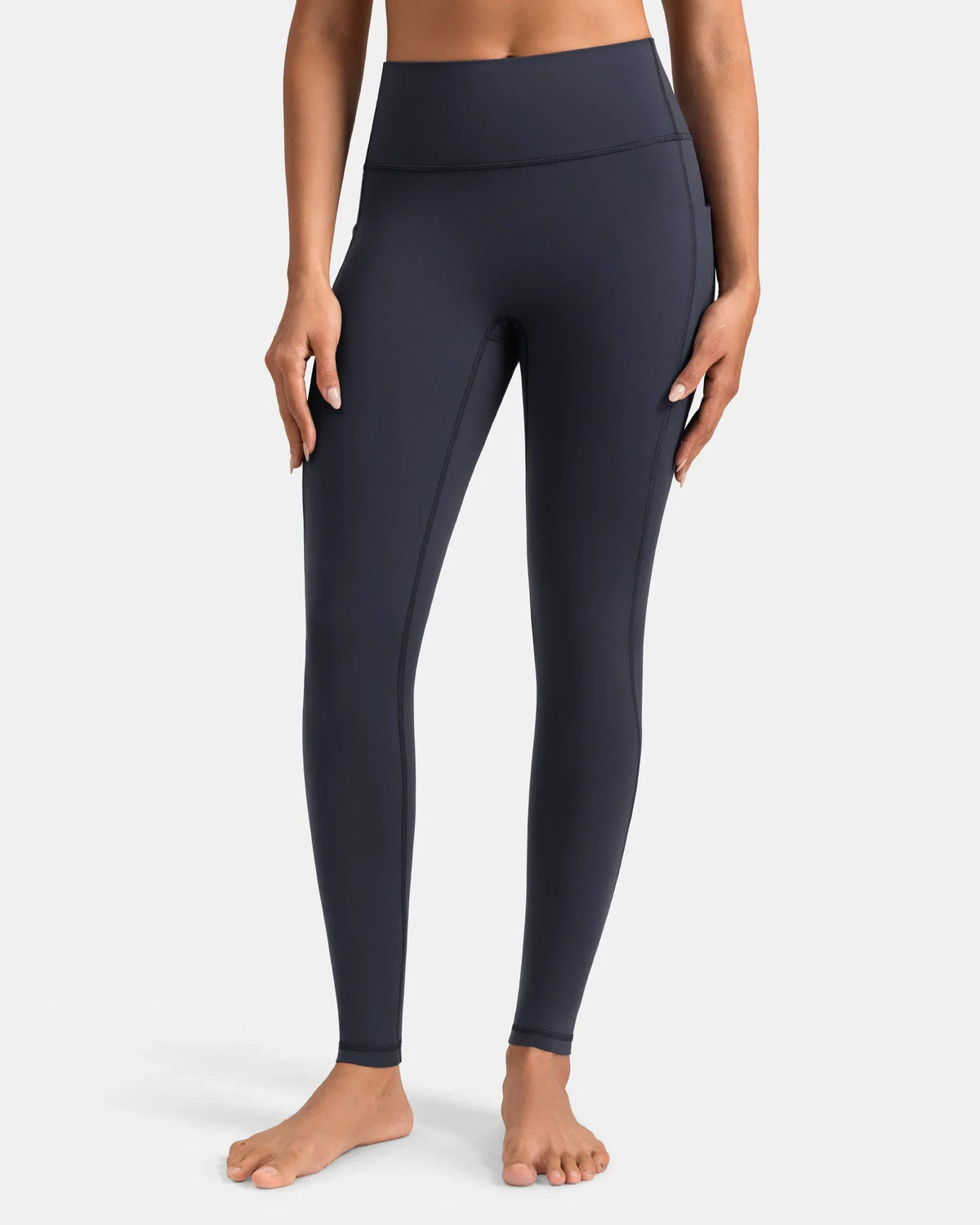 Dreamlux® High Waisted No Front Seam 28" Full Length Legging w/ Pockets — Blue Ink