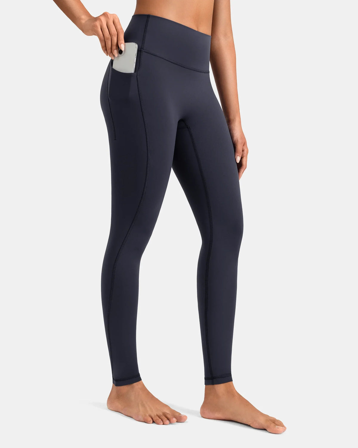 Dreamlux® High Waisted No Front Seam 28" Full Length Legging w/ Pockets — Blue Ink