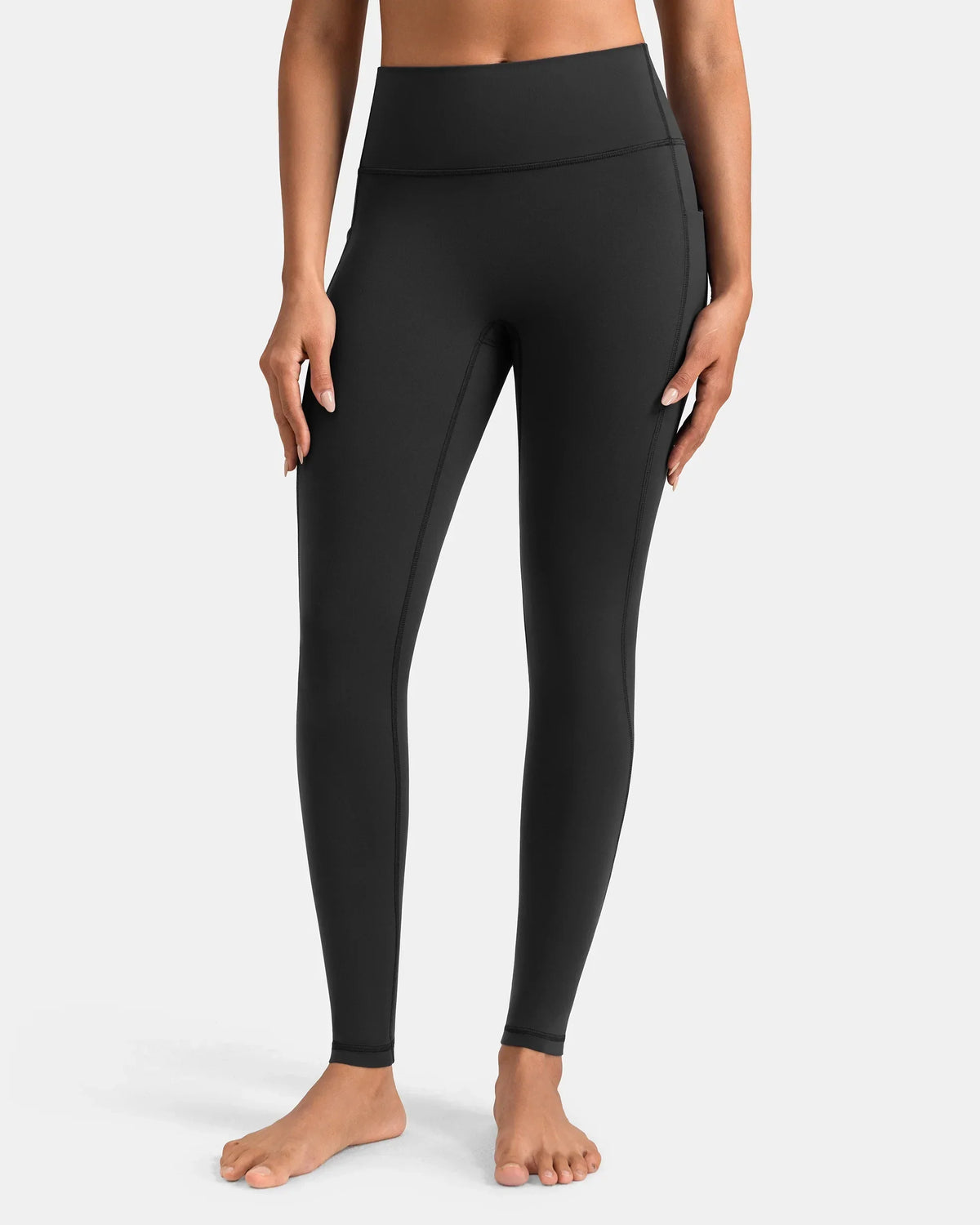 Dreamlux® High Waisted No Front Seam 28" Full Length Legging w/ Pockets — Dark Carbon