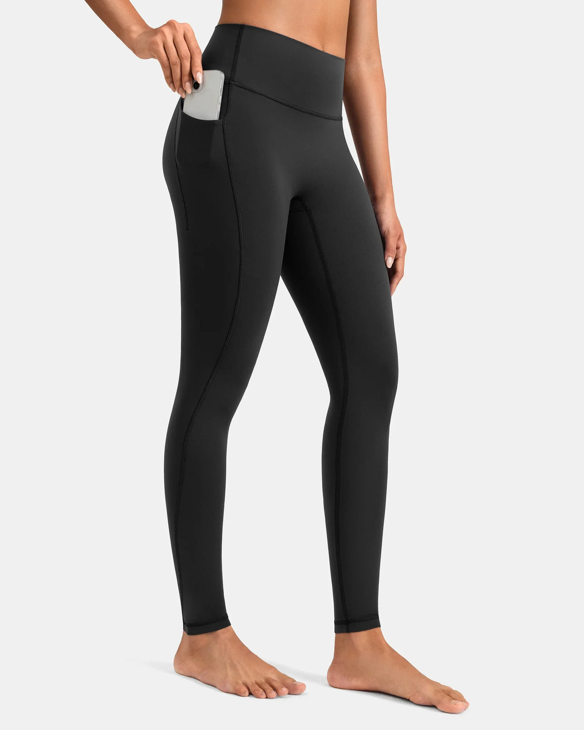 Dreamlux® High Waisted No Front Seam 28" Full Length Legging w/ Pockets — Dark Carbon