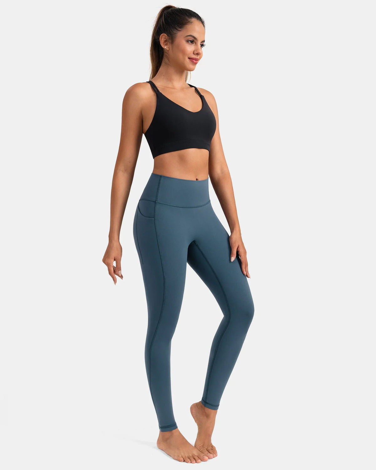 Dreamlux® High Waisted No Front Seam 28" Full Length Legging w/ Pockets — Dark Jasper