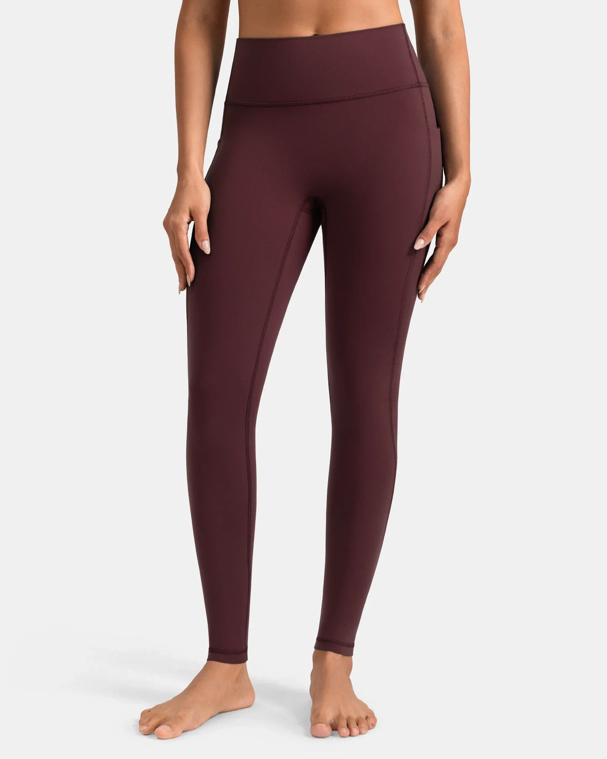 Dreamlux® High Waisted No Front Seam 28" Full Length Legging w/ Pockets — Plum Red