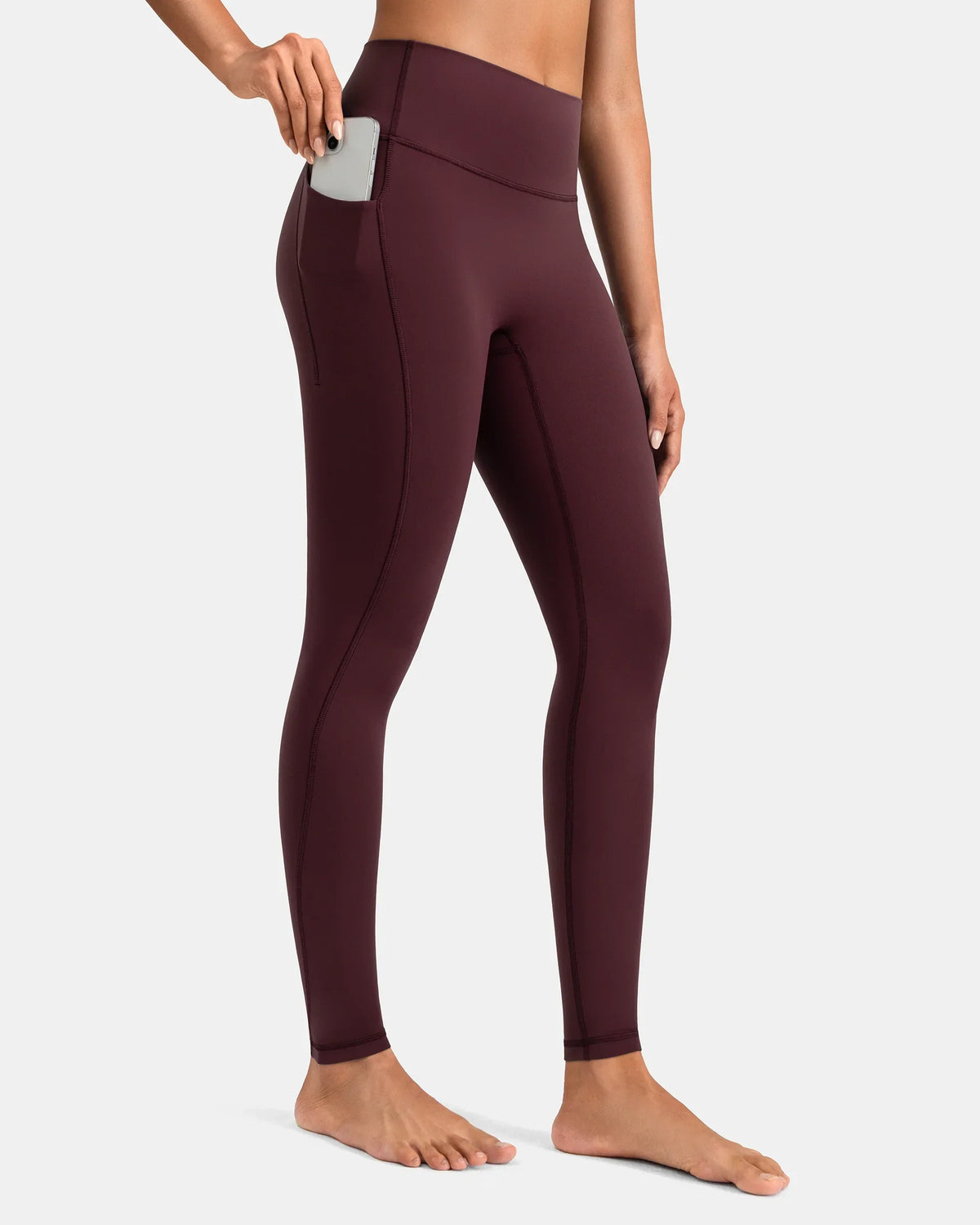Dreamlux® High Waisted No Front Seam 28" Full Length Legging w/ Pockets — Plum Red