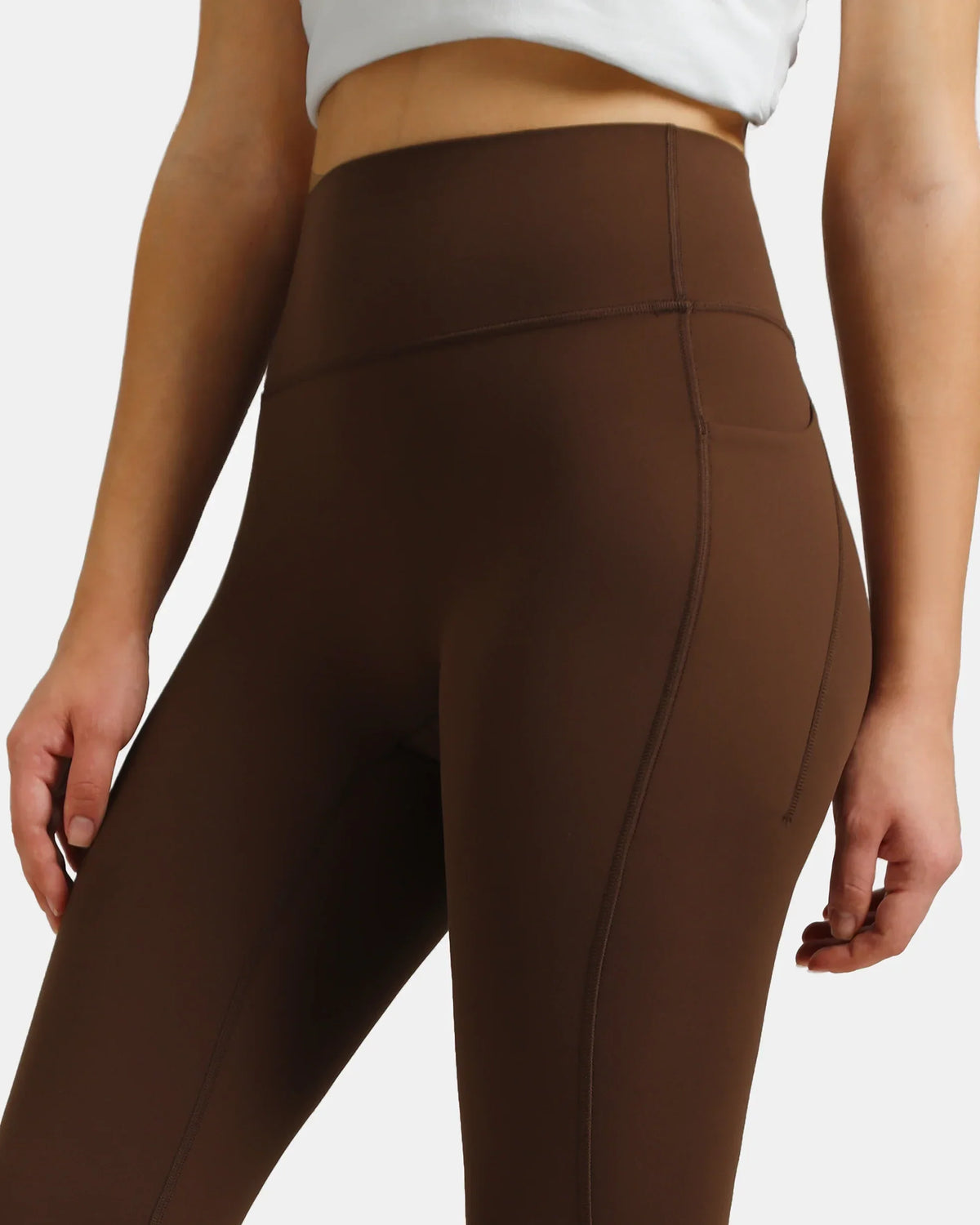 Dreamlux® High Waisted No Front Seam 28" Full Length Legging w/ Pockets — Roasted Chestnut