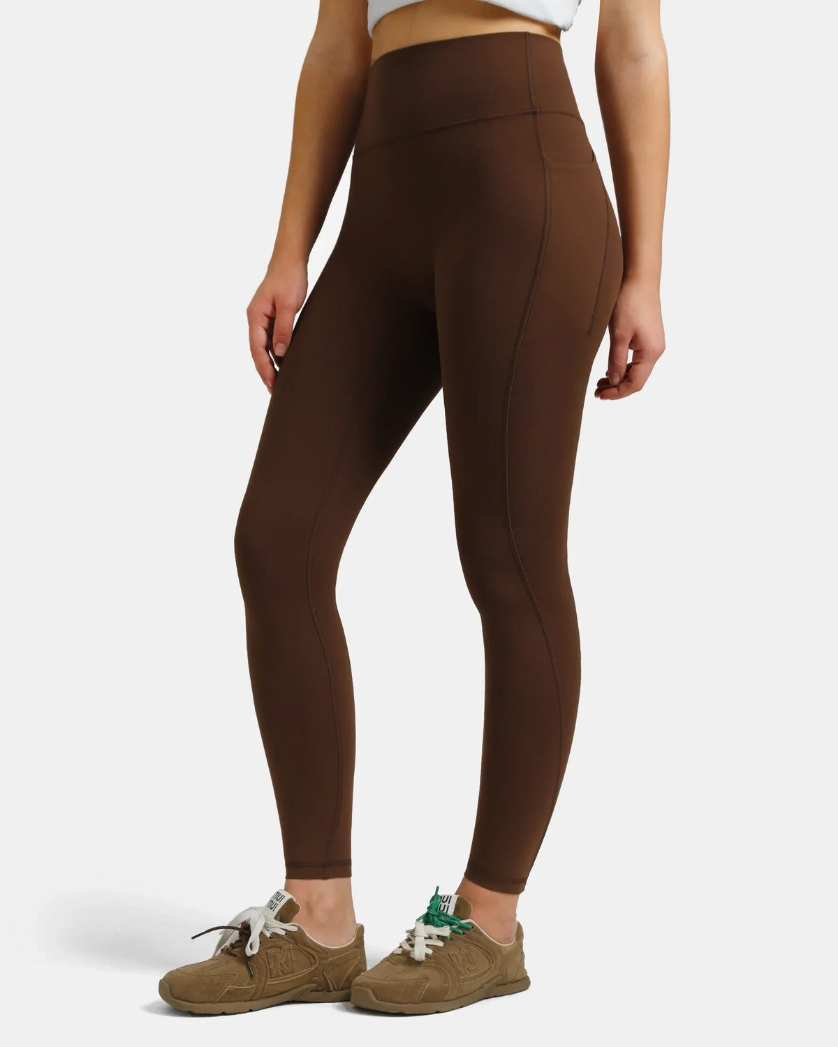 Dreamlux® High Waisted No Front Seam 28" Full Length Legging w/ Pockets — Roasted Chestnut