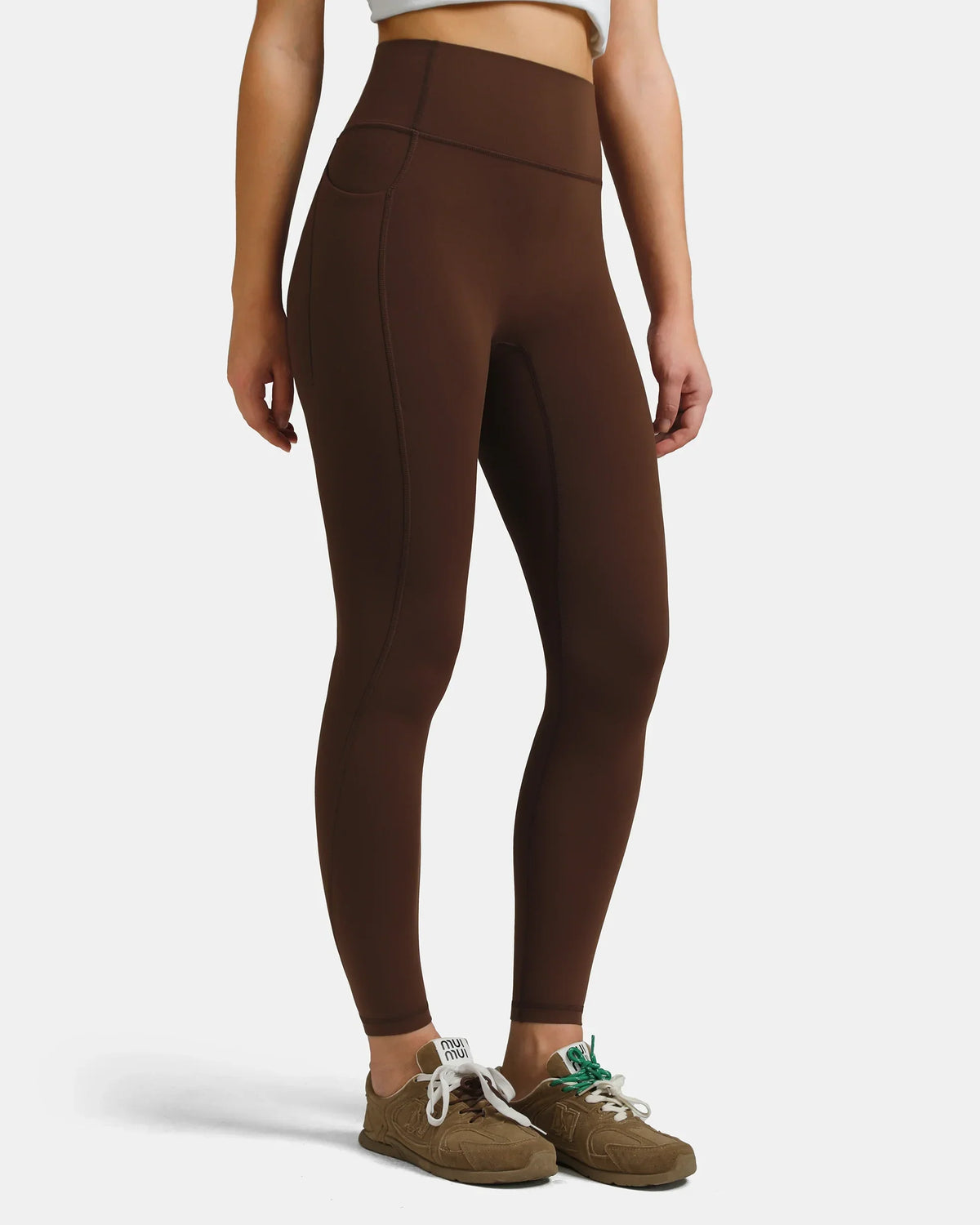 Dreamlux® High Waisted No Front Seam 28" Full Length Legging w/ Pockets — Roasted Chestnut