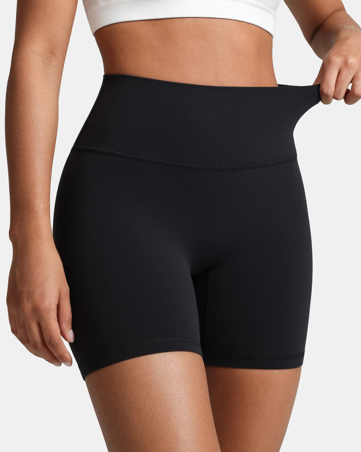 Dreamlux® High Waisted No Front Seam 6" Workout Short — Black