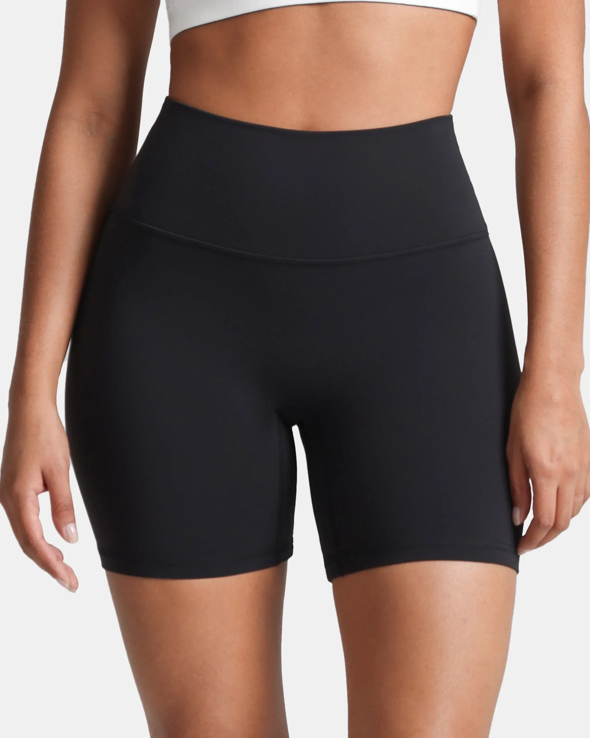 Dreamlux® High Waisted No Front Seam 6" Workout Short — Black