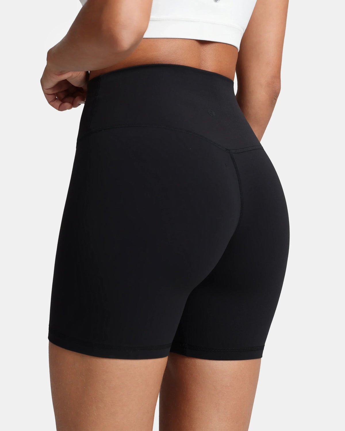 Dreamlux® High Waisted No Front Seam 6" Workout Short — Black
