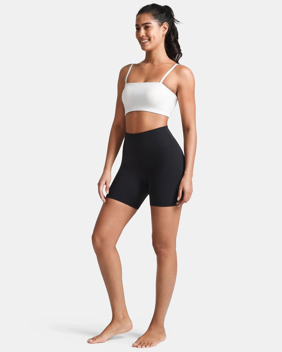 Dreamlux® High Waisted No Front Seam 6" Workout Short — Black
