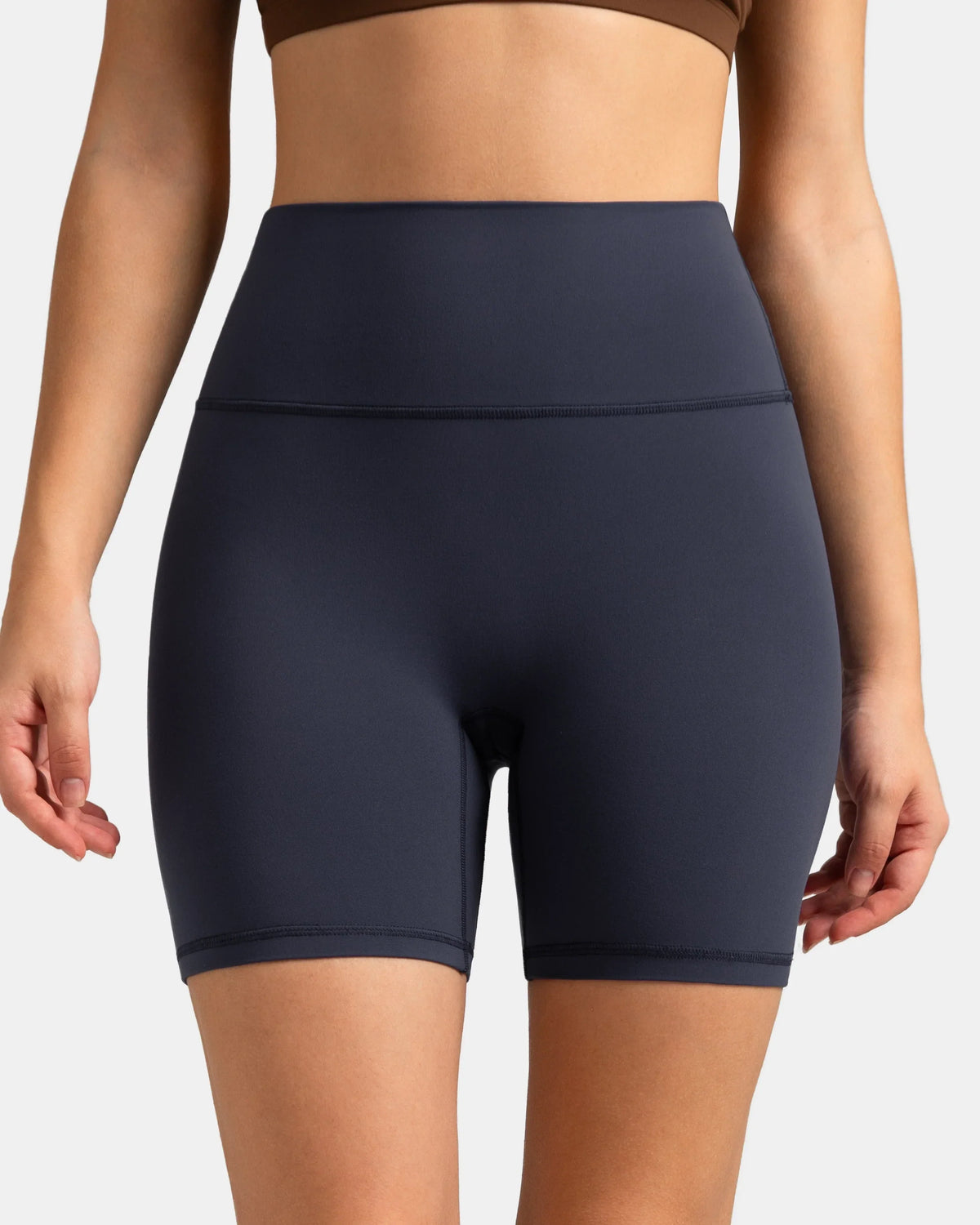 Dreamlux® High Waisted No Front Seam 6" Workout Short — Blue Ink
