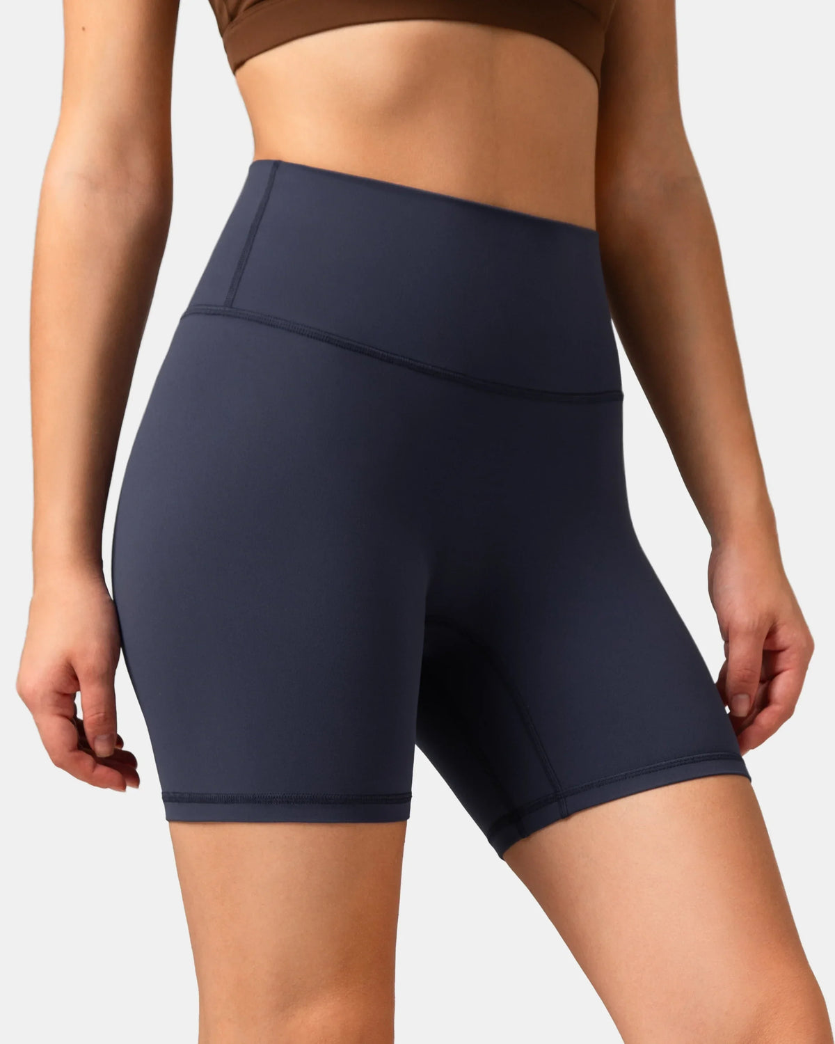 Dreamlux® High Waisted No Front Seam 6" Workout Short — Blue Ink