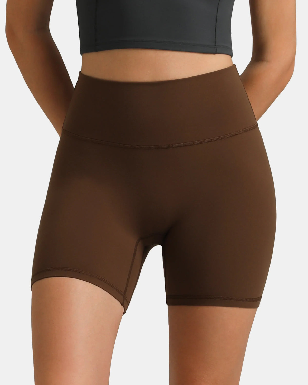 Dreamlux® High Waisted No Front Seam 6" Workout Short — Cocoa