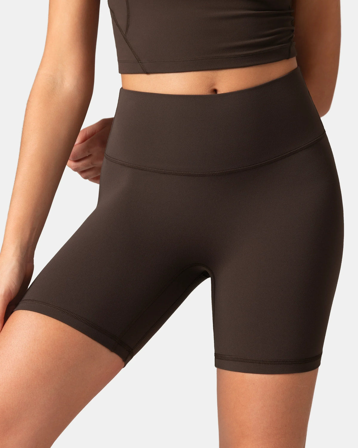 Dreamlux® High Waisted No Front Seam 6" Workout Short — Espresso