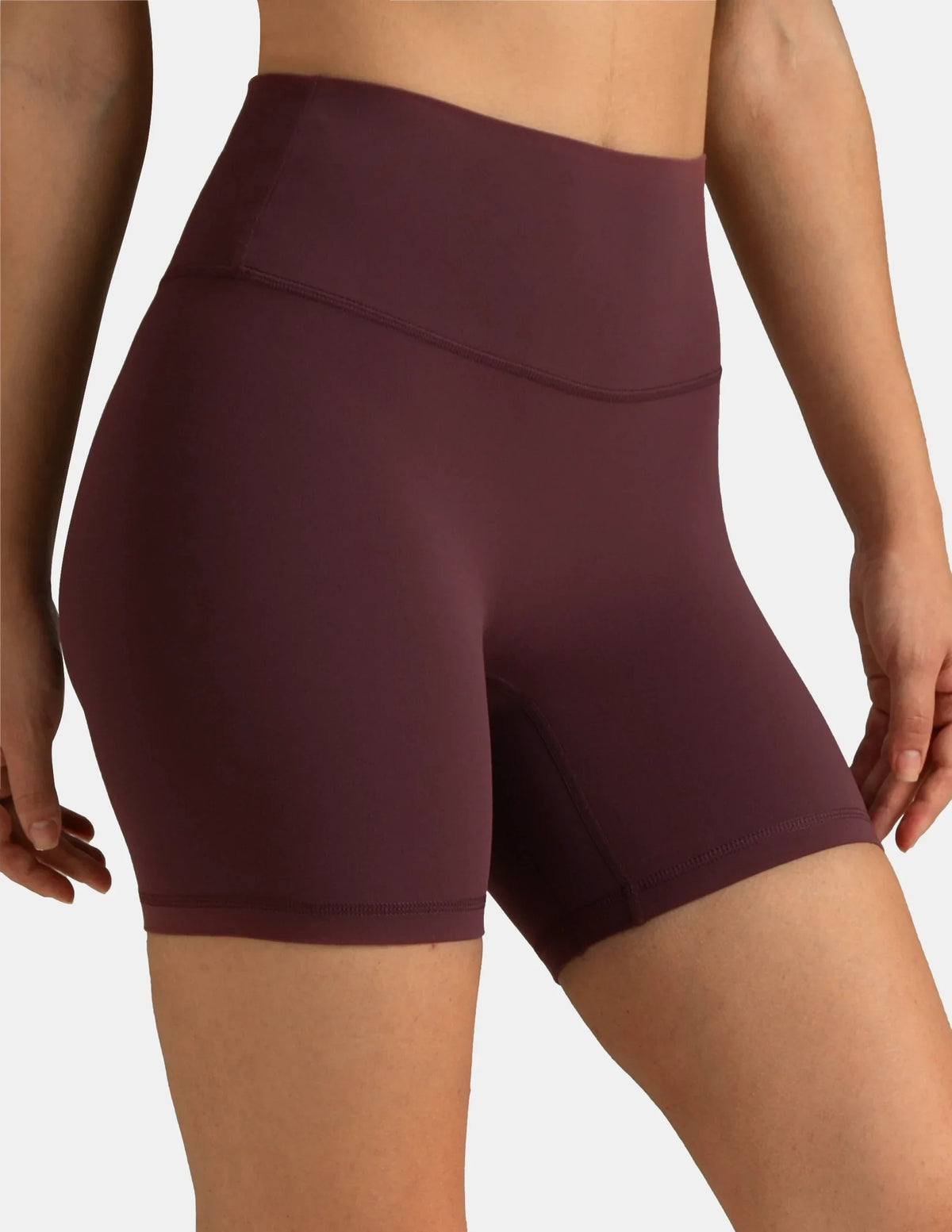 Dreamlux® High Waisted No Front Seam 6" Workout Short — Plum Red