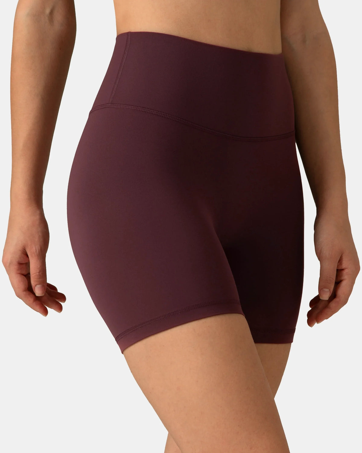 Dreamlux® High Waisted No Front Seam 6" Workout Short — Plum Red