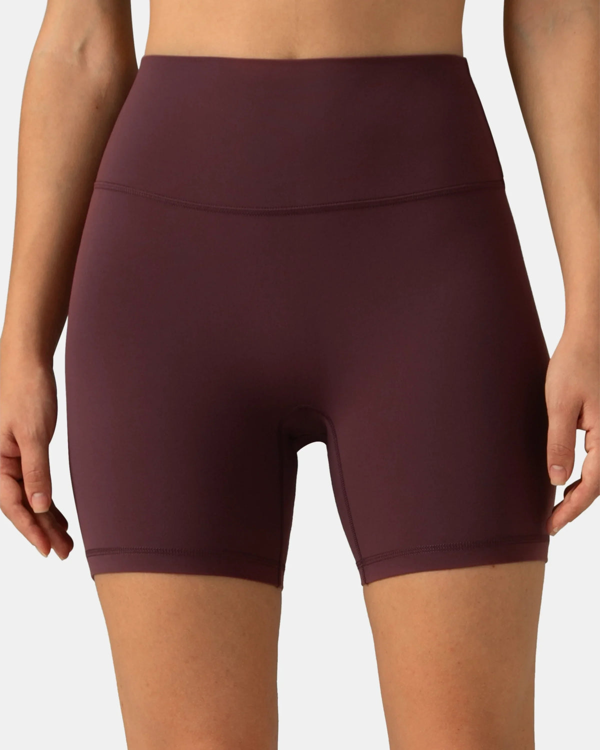 Dreamlux® High Waisted No Front Seam 6" Workout Short — Plum Red