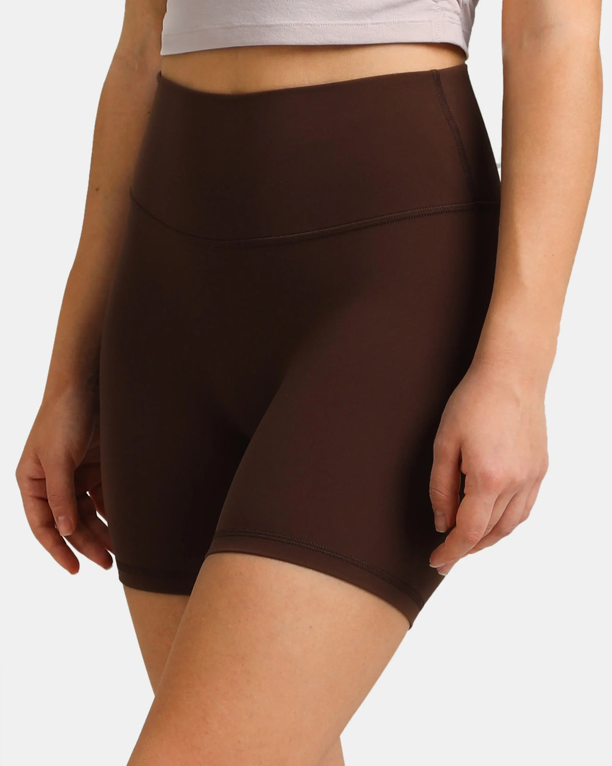 Dreamlux® High Waisted No Front Seam 6" Workout Short — Roasted Chestnut