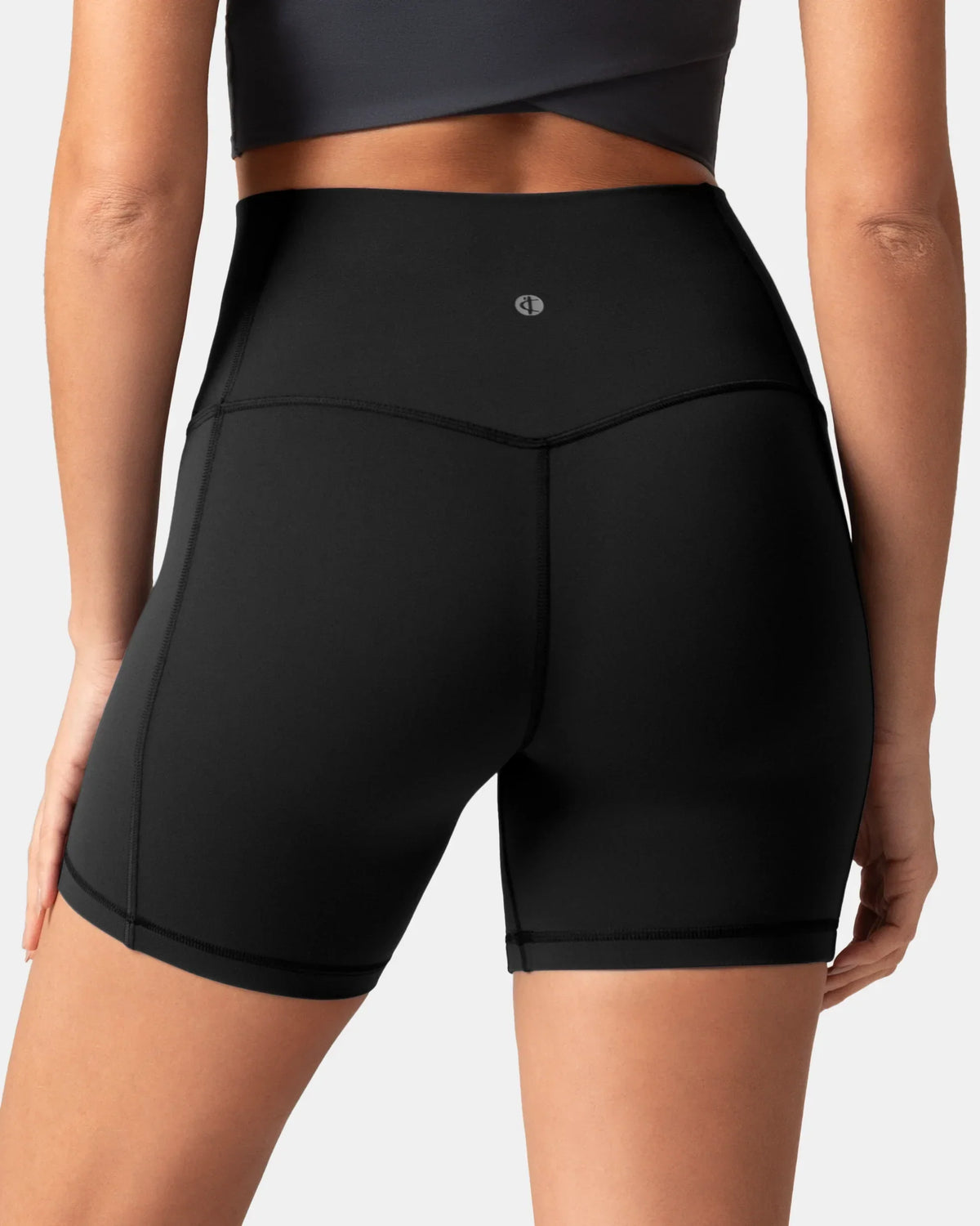 Dreamlux® High Waisted No Front Seam 6" Biker Short w/ Pockets — Black