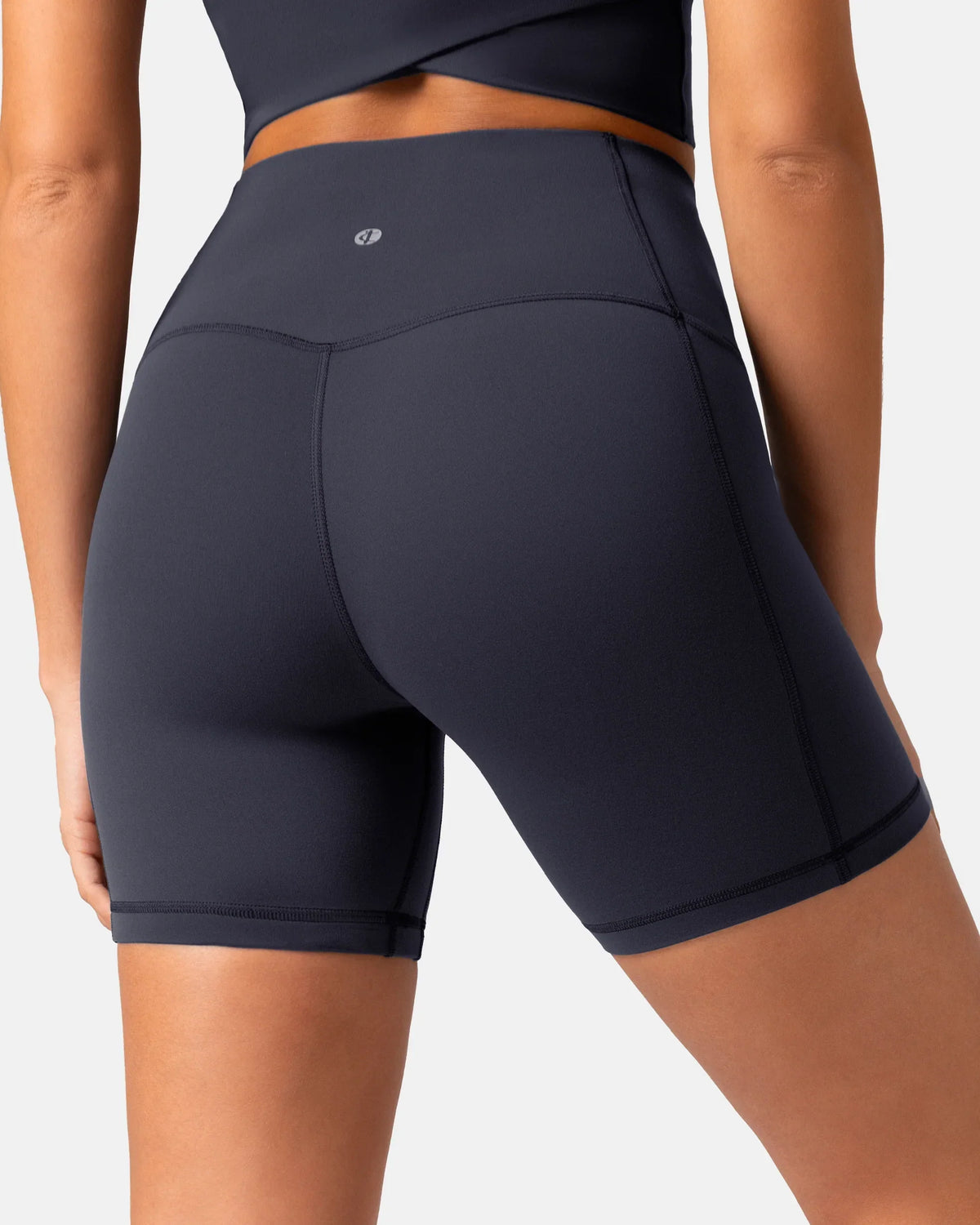 Dreamlux® High Waisted No Front Seam 6" Biker Short w/ Pockets — Blue Ink